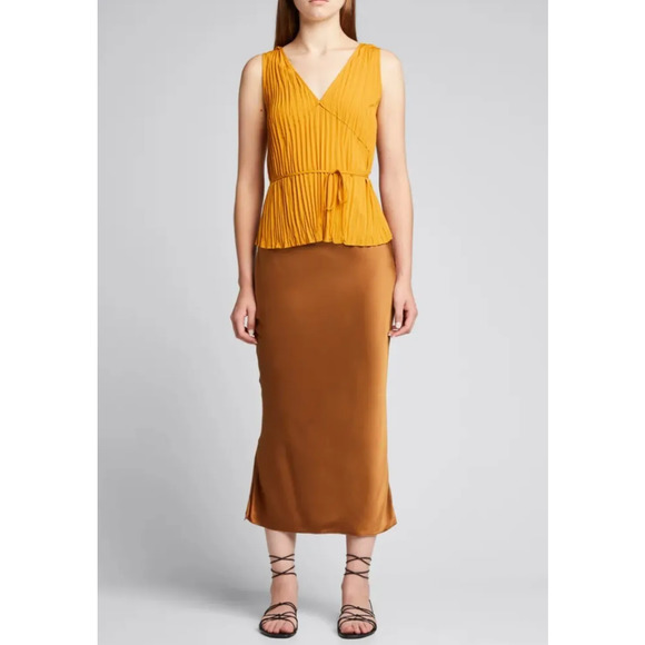 Vince Tops - VINCE  Shirt Womens Medium Orange Pleated Sleeveless V-neck Shell Top